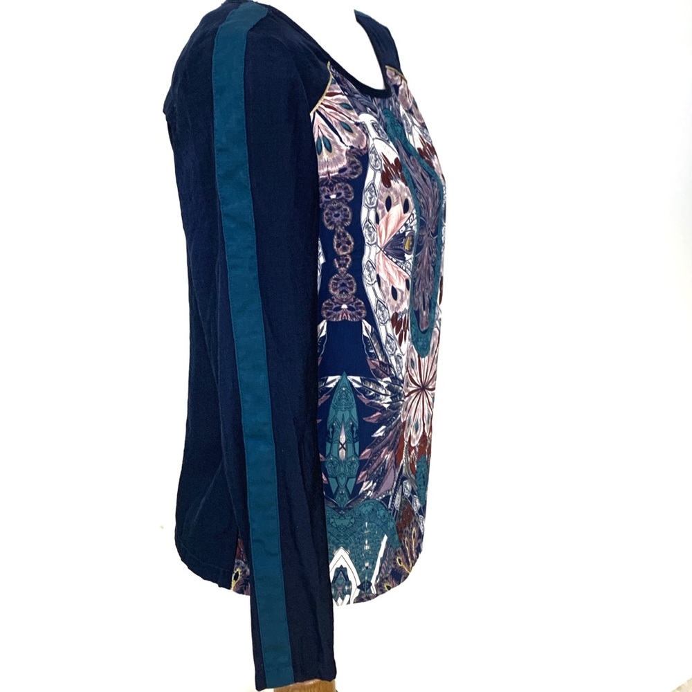 Color Block Navy Top with Multicolor Print Top - Picture 2 of 7